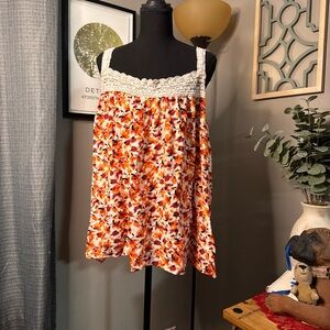 Torrid Floral Top with Lace Trim